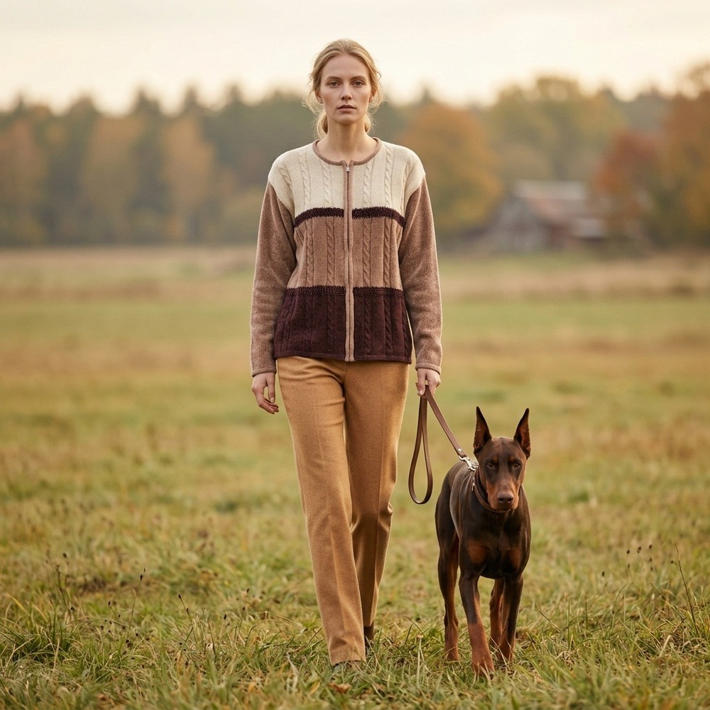 Dressbarn‎ Woman Colorblock Cable Knit Zip Front Cardigan Tan Brown 1X Western
